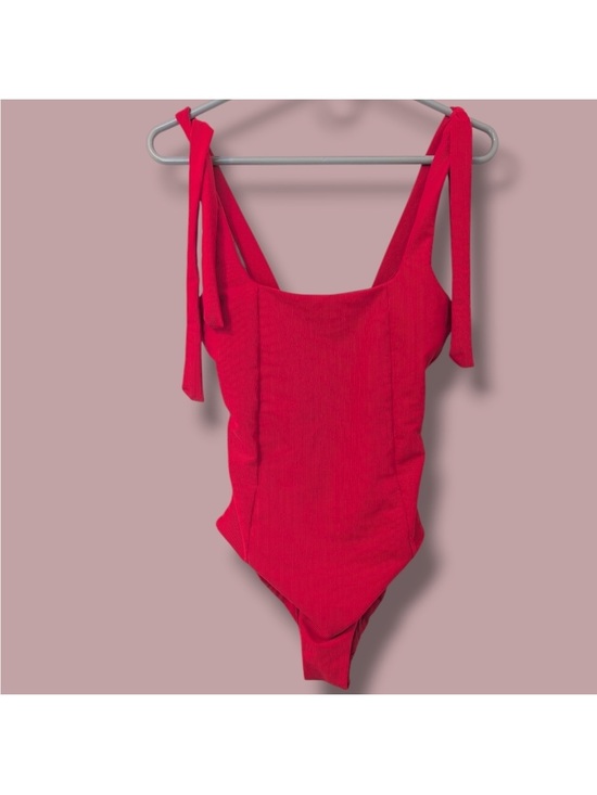 Beach Riot Other - Beach Riot Red Ribbed Tie Shoulder Square Neck Cheeky One-Piece Sydney Swimsuit